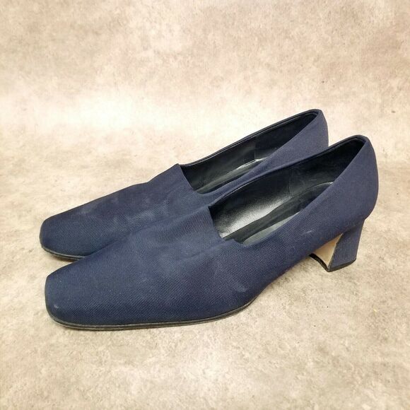 Evan Picone Womens Size 8.5 N Blue Leather Slip On Loafer 2.5" Heels - Picture 3 of 10